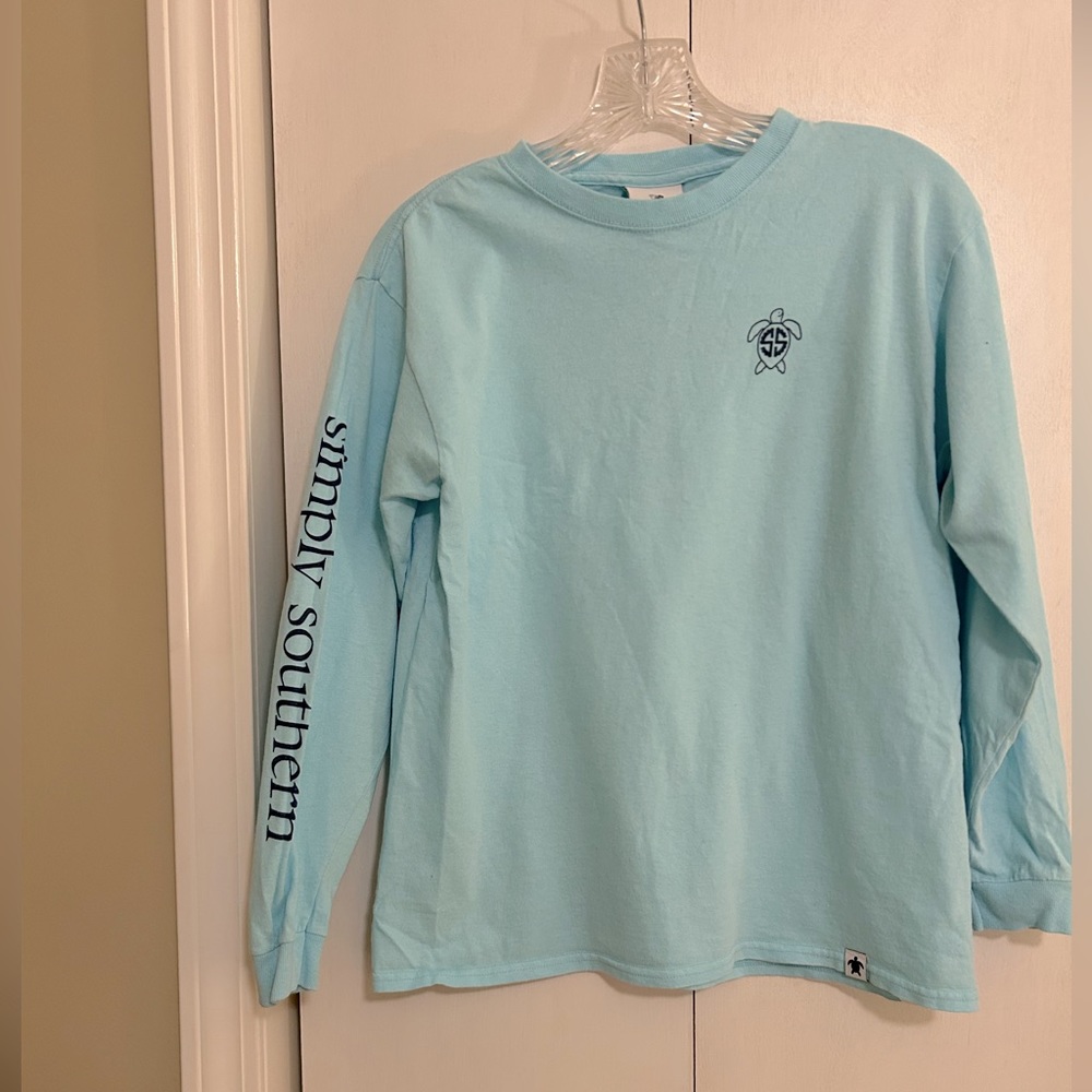 Simply Southern youth large long sleeve graphic t-shirt light blue